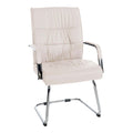 Chaise de bureau en simili cuir beige avec accoudoirs en métal chromé