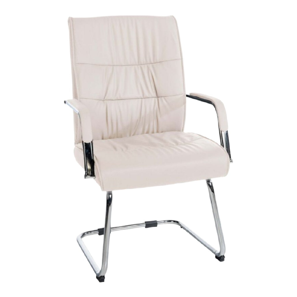 Chaise de bureau en simili cuir beige avec accoudoirs en métal chromé