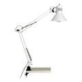 Lampe de bureau ajustable blanche avec bras extensible et base stable.