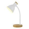 Lampe de bureau moderne en métal blanc avec base en bois naturel