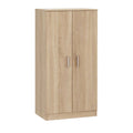 Armoire en bois clair à deux portes avec poignées métalliques
