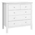 Commode blanche à tiroirs avec finition moderne et épurée.