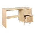 Bureau en bois naturel avec tiroirs en rotin - Espace de travail moderne et chic