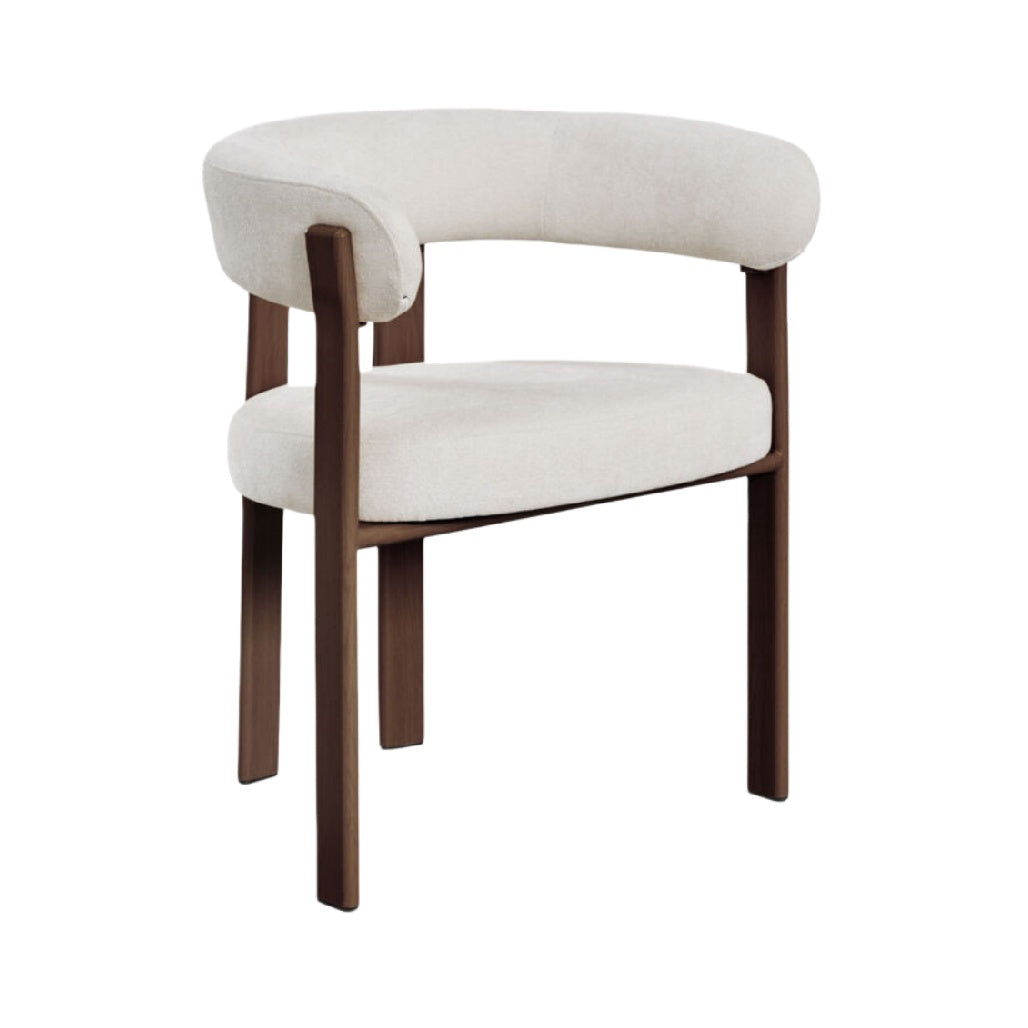 Chaise moderne en tissu beige avec structure en bois foncé